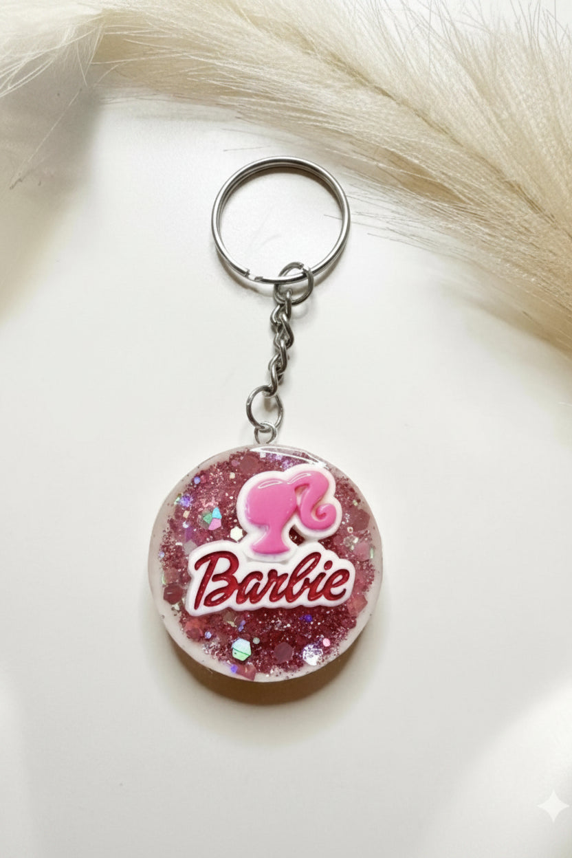 Girls Character Glitter Resin Keychain – Hello Kitty, Barbie or Unicorn