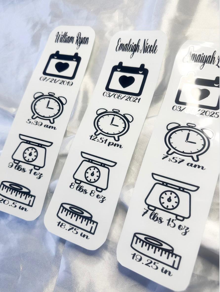 Personalised Baby Birth Measurements Decal Vinyl Sticker – Name, Date, Time, Weight & Length
