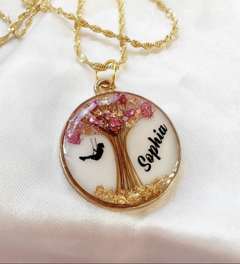 Blossom & Bloom Keepsake Pendant – Personalised Resin Jewellery with Shell Flakes & Shimmer Stones