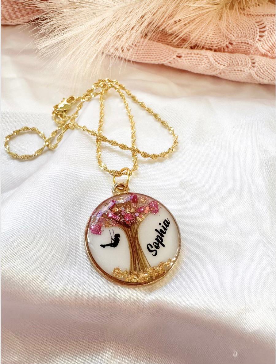 Blossom & Bloom Keepsake Pendant – Personalised Resin Jewellery with Shell Flakes & Shimmer Stones
