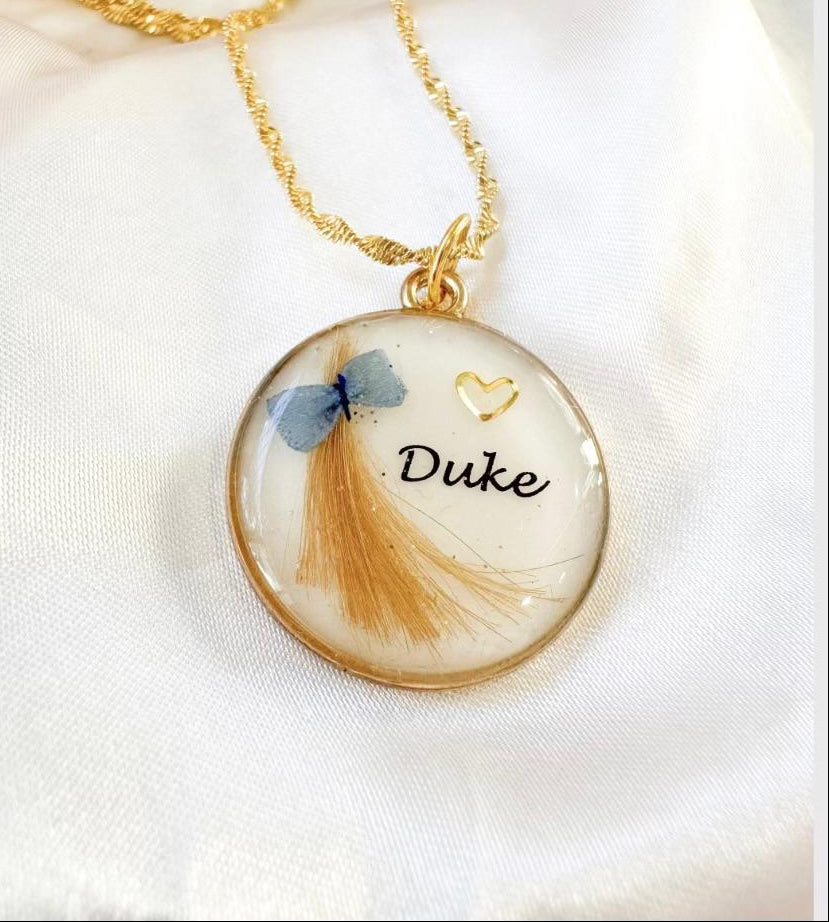 Pet Fur Keepsake Pendant | Blue or Pink Ribbon