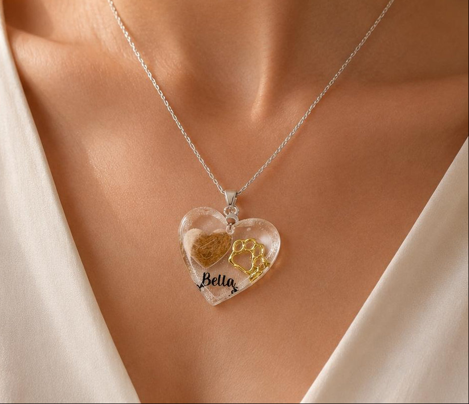 Clear Heart Shaped Pet Fur or Ashes Keepsake Necklace