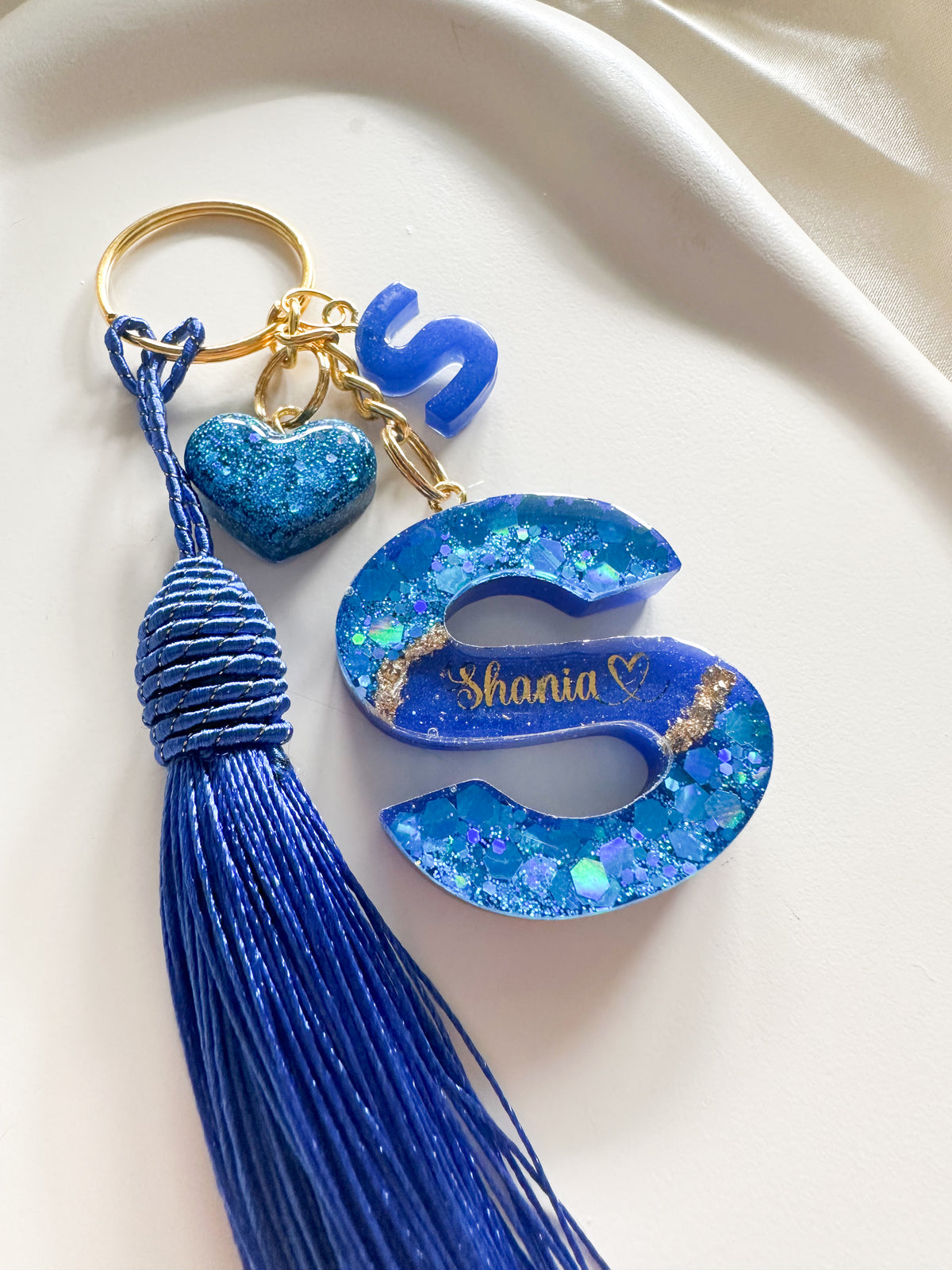Personalised Geode Glitter & Gold Foil Flakes Initial Keychain