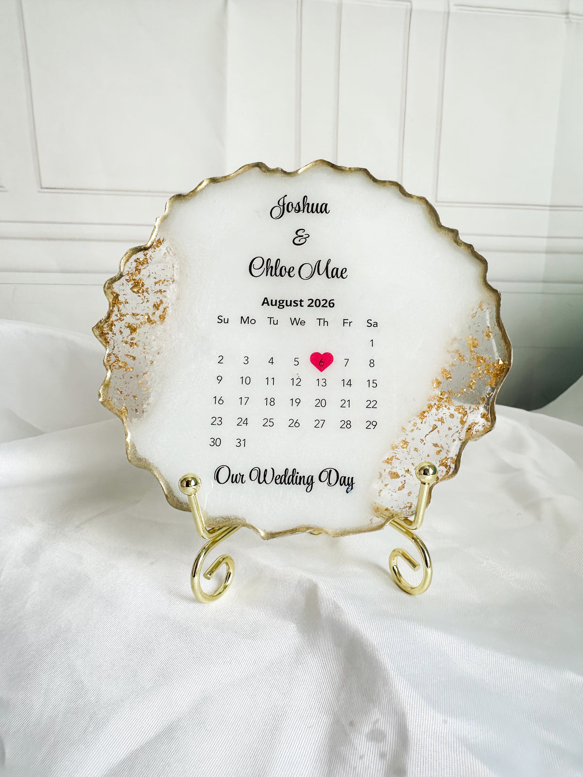 Personalised Wedding Date Calendar Resin Keepsake | Custom Couple Gift