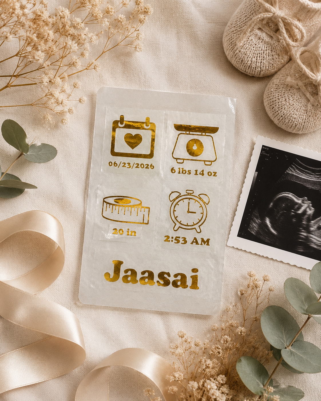 Personalised Baby Birth Measurements Decal Vinyl Sticker – Name, Date, Time, Weight & Length