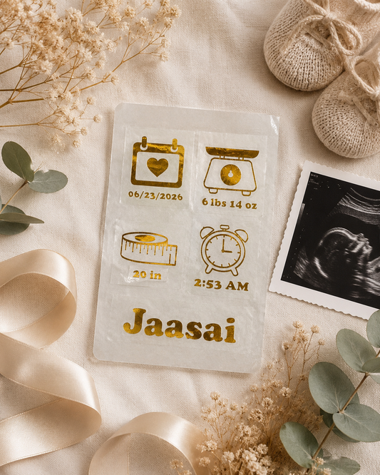 Personalised Baby Birth Measurements Decal Vinyl Sticker – Name, Date, Time, Weight & Length