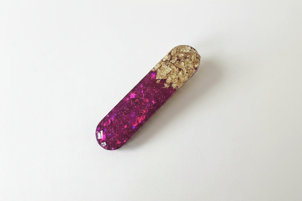 Glitter and Gold-Leaf Resin Hair Clip