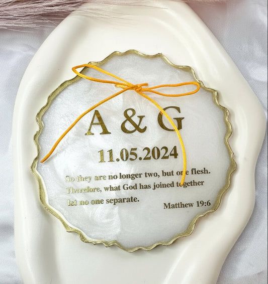 Personalised Wedding Resin Keepsake Plaque | Monogram & Bible Verse | Bridal Gift 13cm