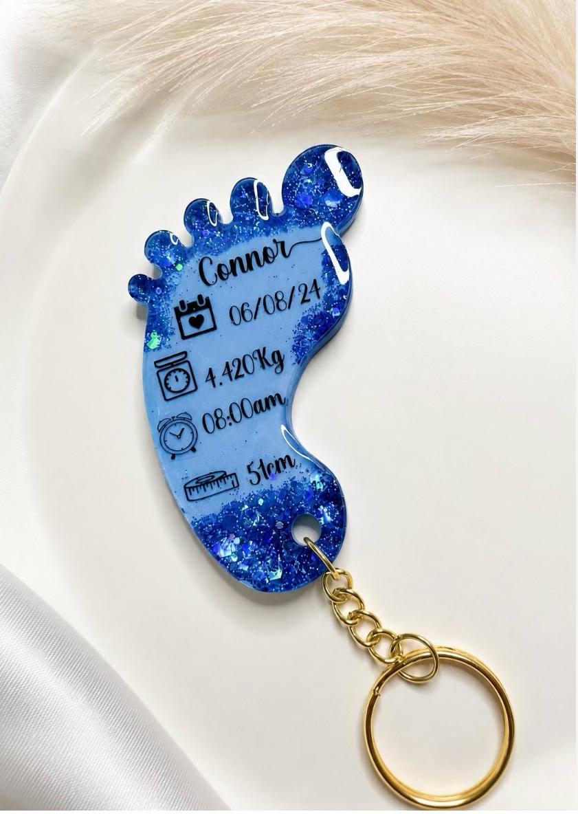 Personalised Baby Footprint Keepsake Birth Stats Keychain