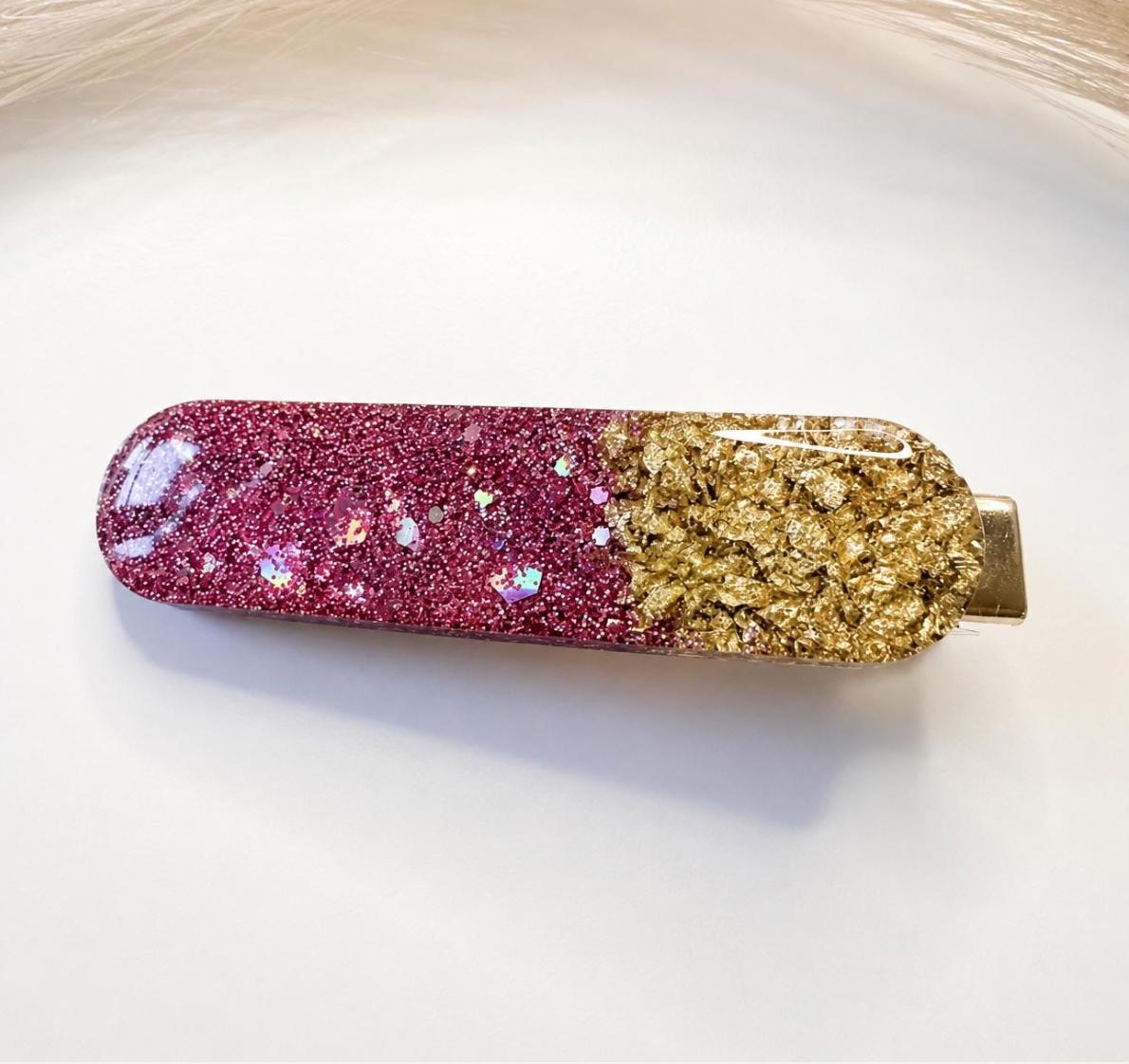 Glitter and Gold-Leaf Resin Hair Clip