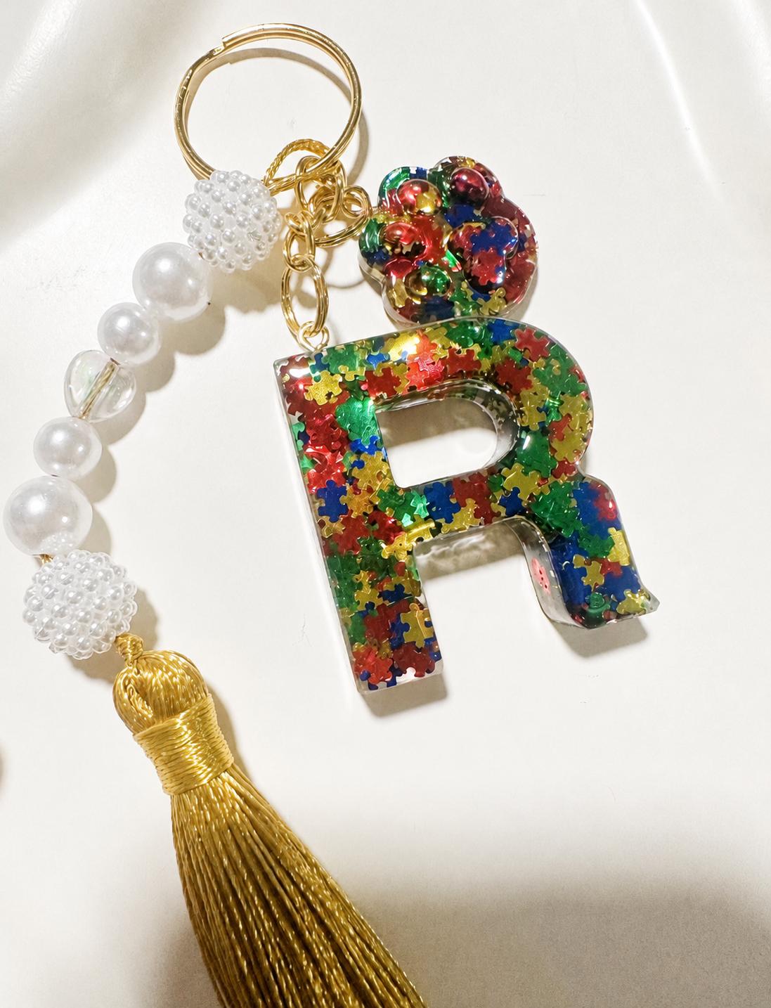 Personalised Autism Awareness Puzzle Initial Letter Keychain