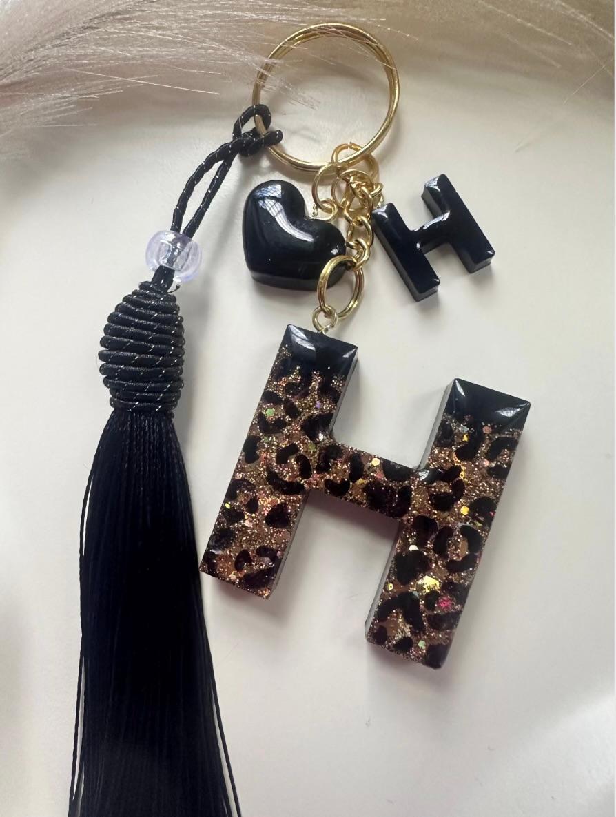 Leopard Print Initial Letter Keychain - Option 1