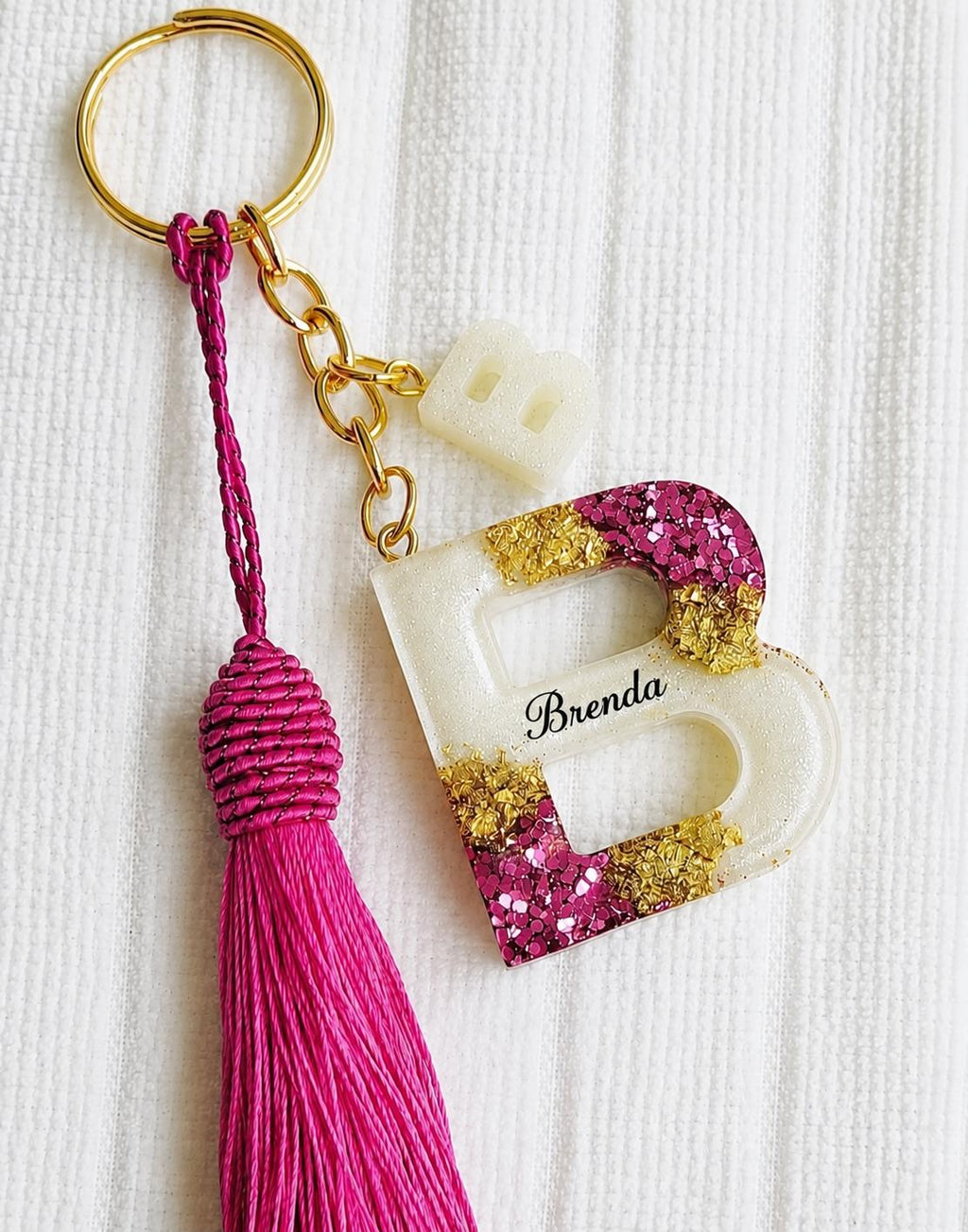Personalised Geode Glitter & Gold Foil Flakes Initial Keychain