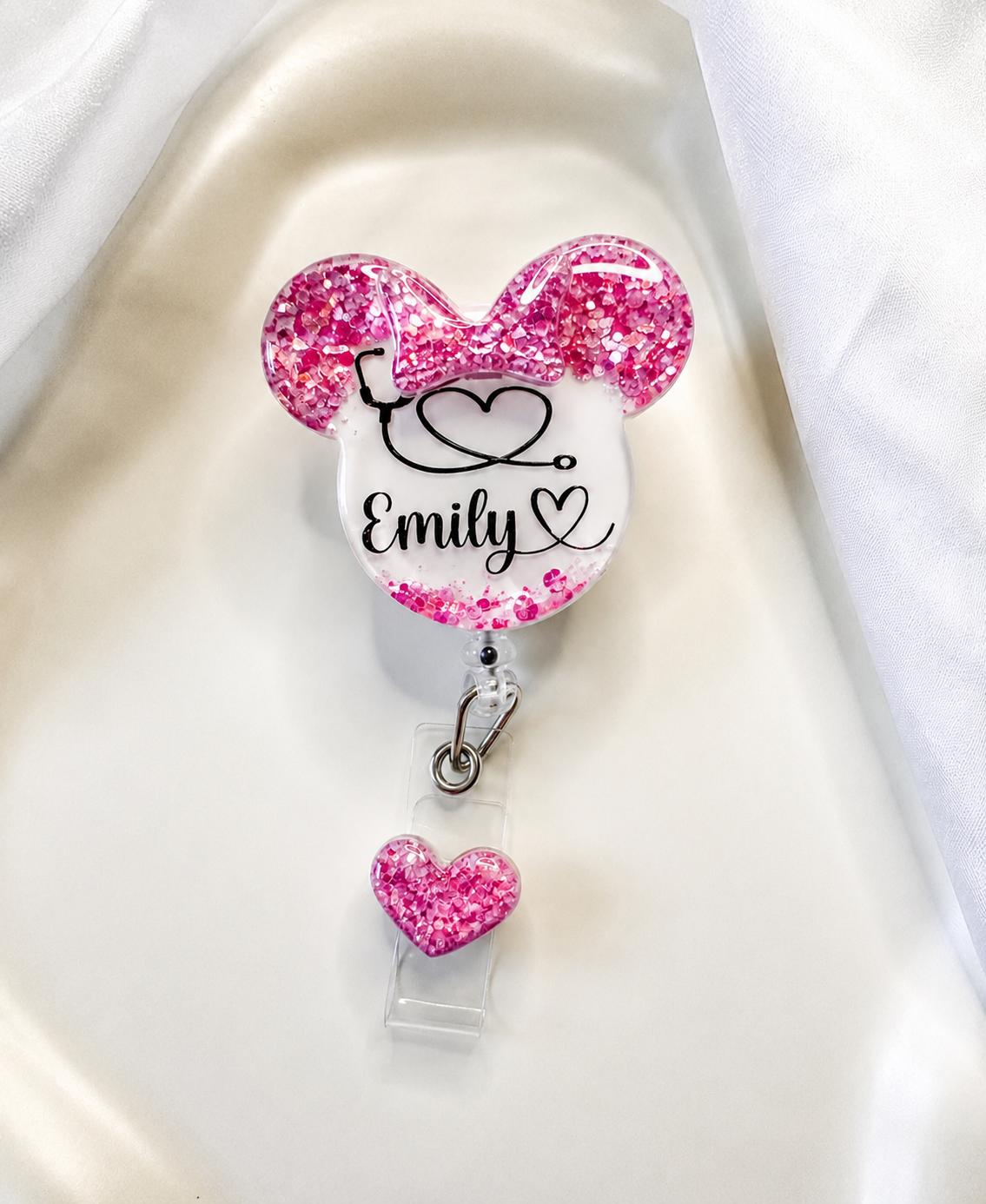 Personalised Minnie Mouse Glitter Retractable ID Card Holder