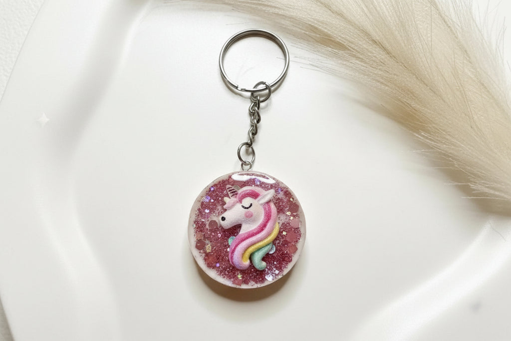 Girls Character Glitter Resin Keychain – Hello Kitty, Barbie or Unicorn