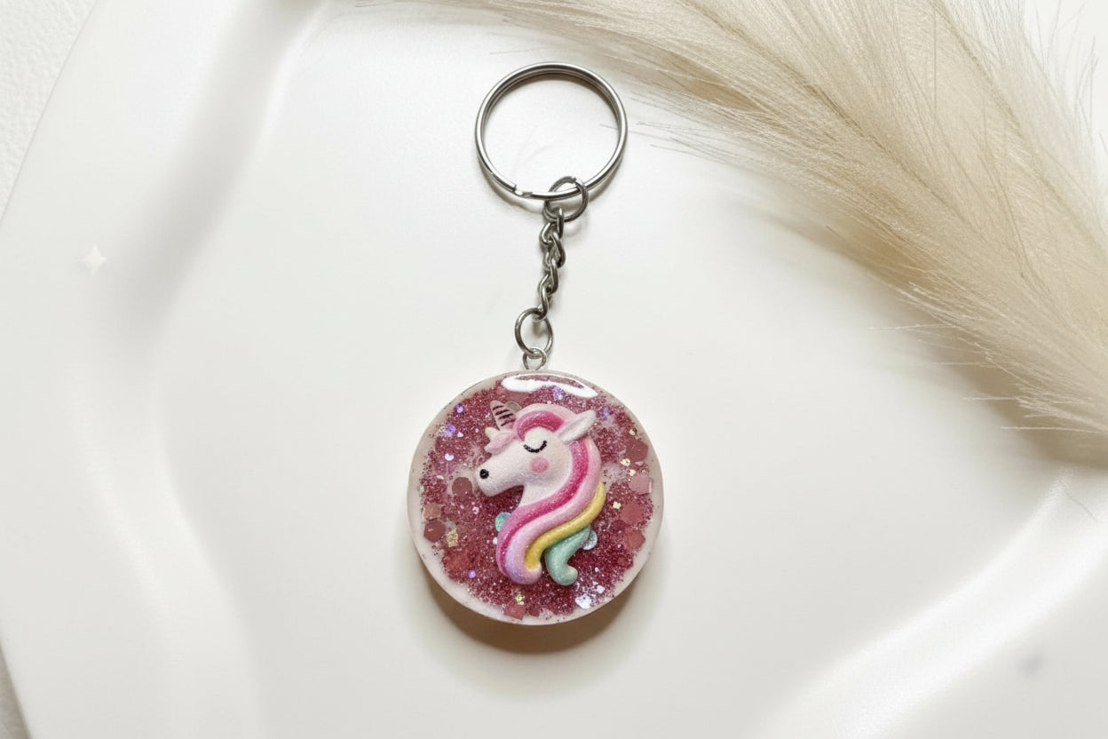 Girls Character Glitter Resin Keychain – Hello Kitty, Barbie or Unicorn