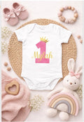 Personalised First Birthday Bodysuit for a GIRL – Crown Number 1 Baby Onesie