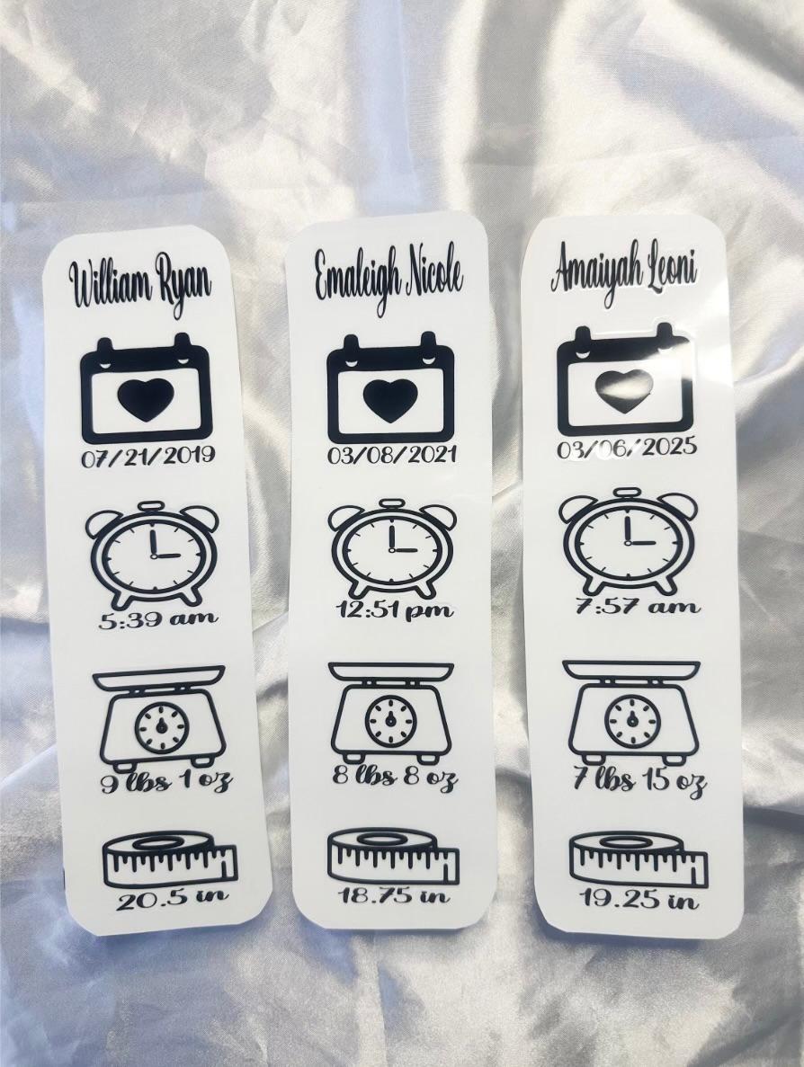 Personalised Baby Birth Measurements Decal Vinyl Sticker – Name, Date, Time, Weight & Length