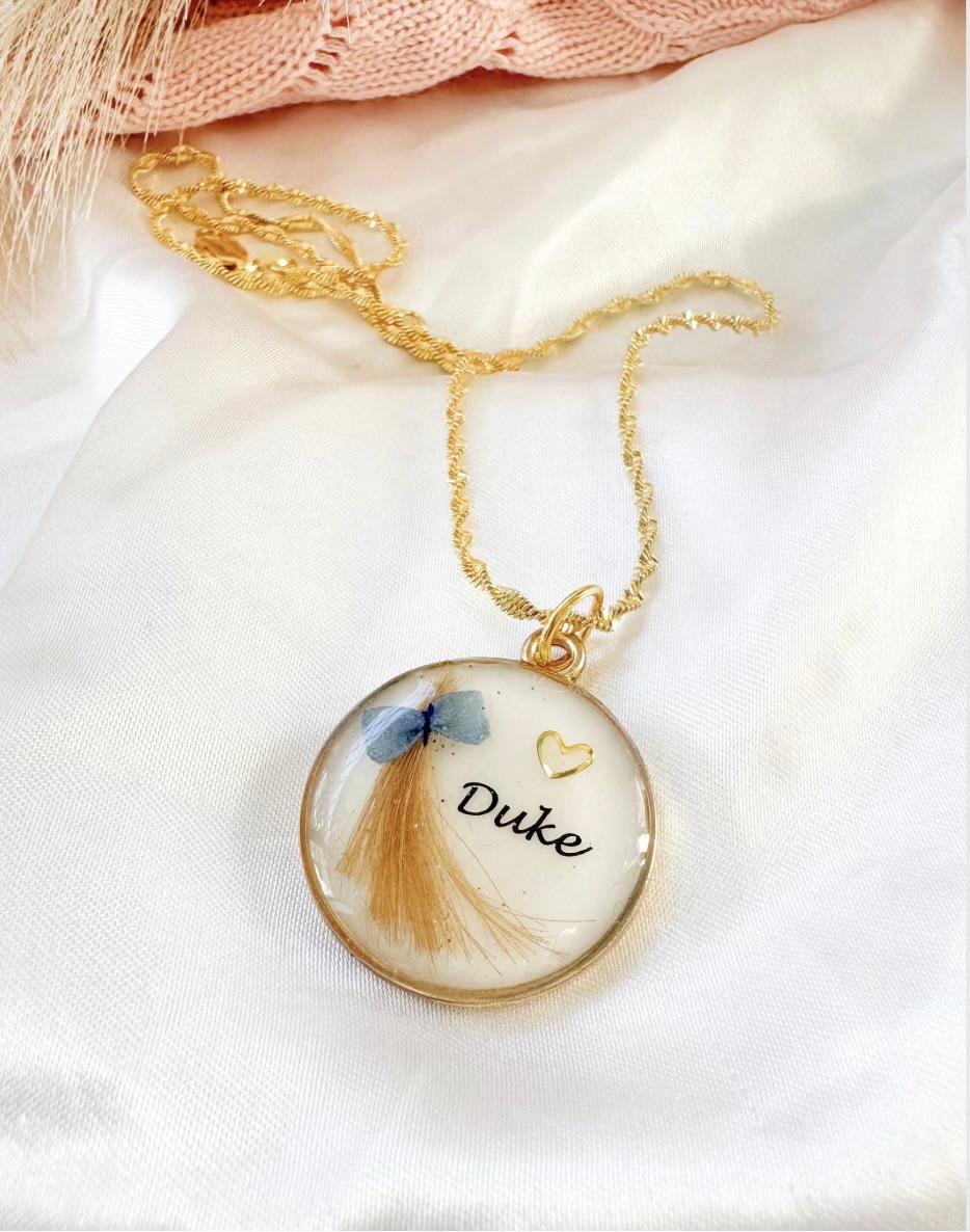 Pet Fur Keepsake Pendant | Blue or Pink Ribbon