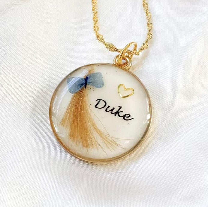 Pet Fur Keepsake Pendant | Blue or Pink Ribbon