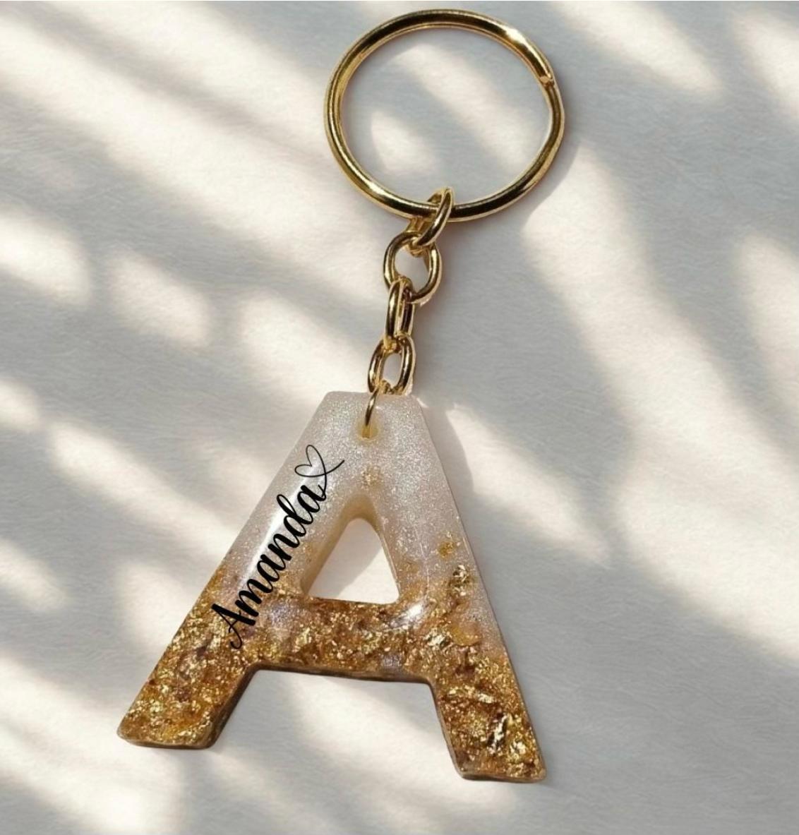 Personalised Black or White Keychain with Gold Foil Flakes
