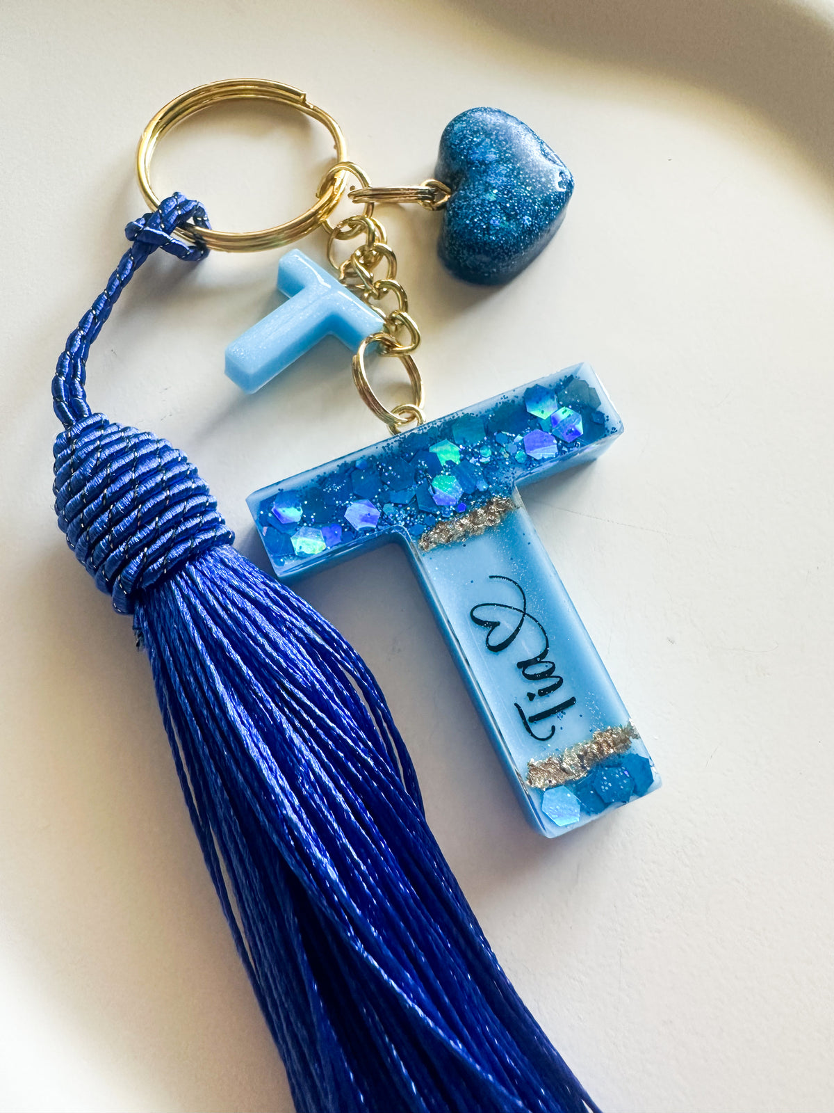 Personalised Geode Glitter & Gold Foil Flakes Initial Keychain