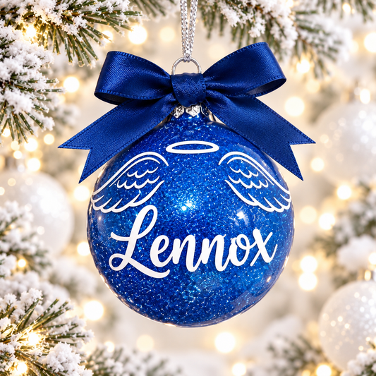 Personalised Memorial Christmas Bauble with Angel Wings