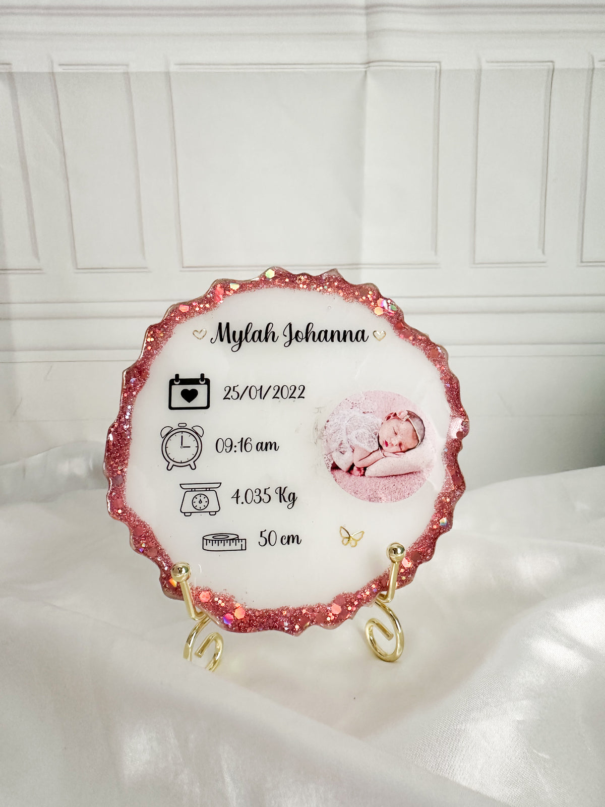 Personalised Baby Birth Stats Keepsake Plaque | Custom Resin with Photo