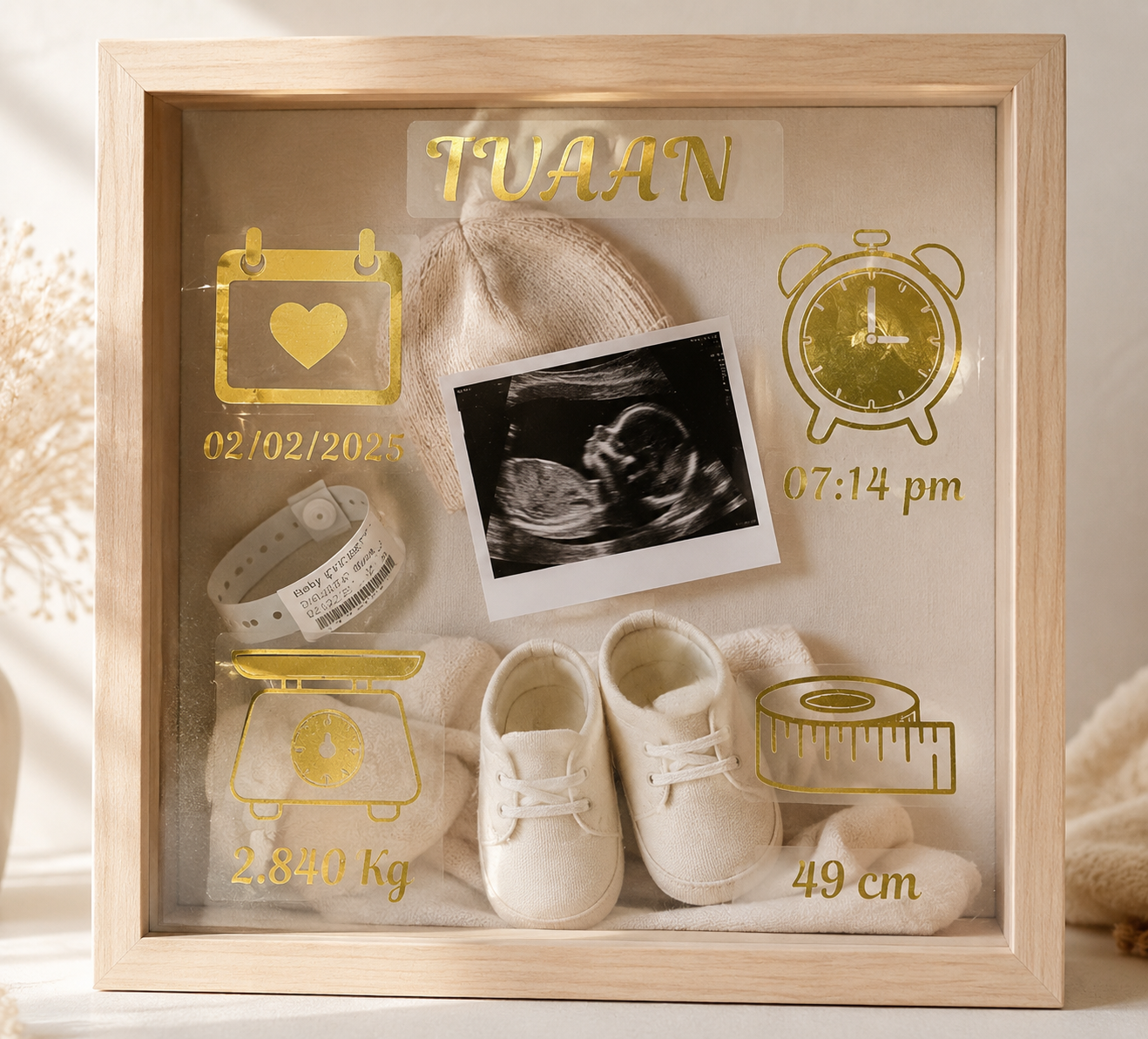 Personalised Baby Birth Measurements Decal Vinyl Sticker – Name, Date, Time, Weight & Length