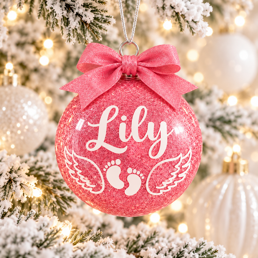 Personalised Baby Memorial Christmas Bauble with Angel Wings & Footprints – Handmade in Australia