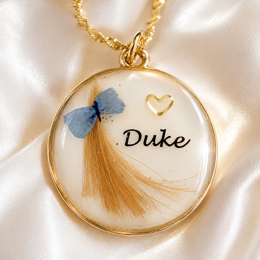 Pet Fur Keepsake Pendant | Blue or Pink Ribbon