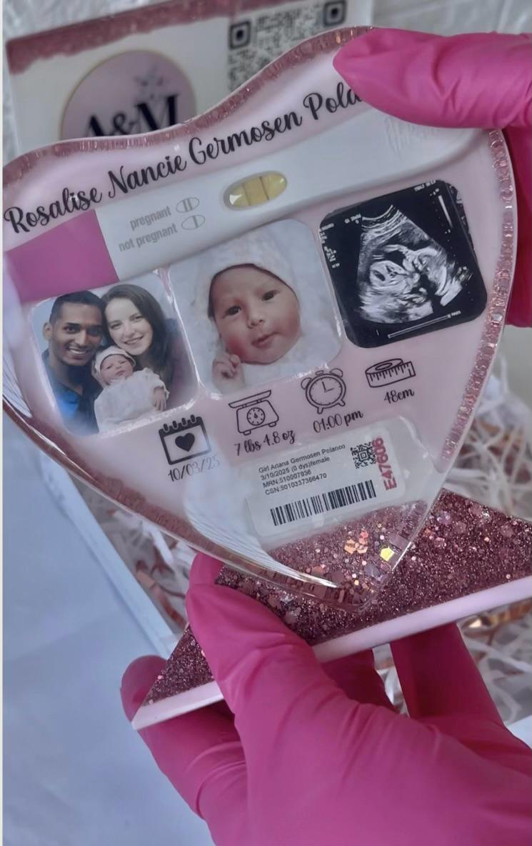 Baby's First Moments Resin Keepsake – Birth Measurements, Photo & Milestone Memory Display