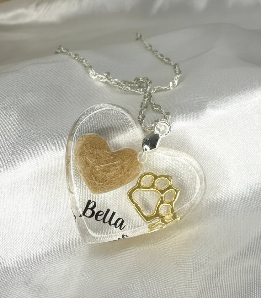 Clear Heart Shaped Pet Fur or Ashes Keepsake Necklace