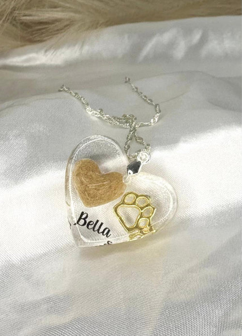 Clear Heart Shaped Pet Fur or Ashes Keepsake Necklace