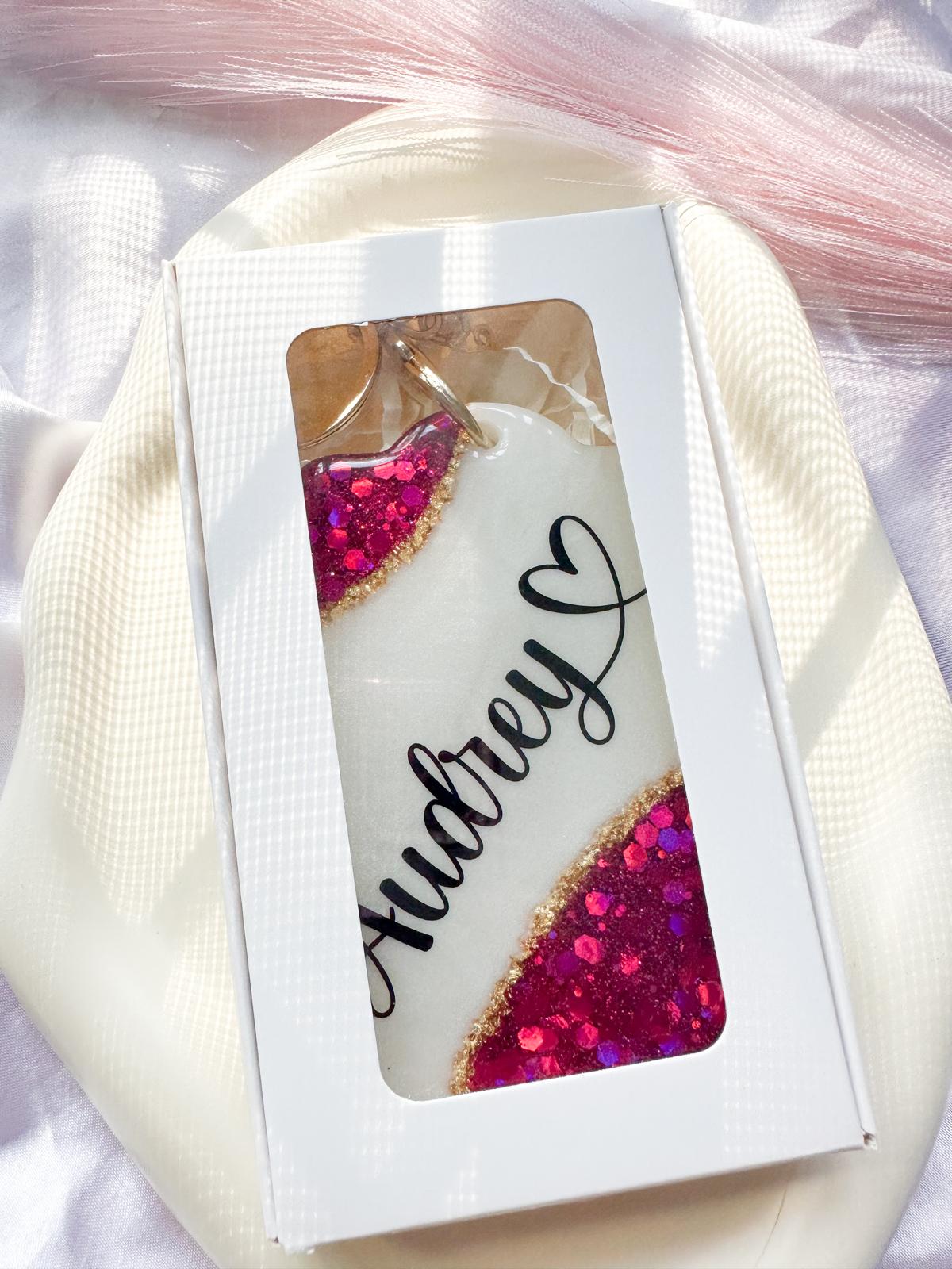 Personalised Glitter Corner Resin Card Holder Keychain