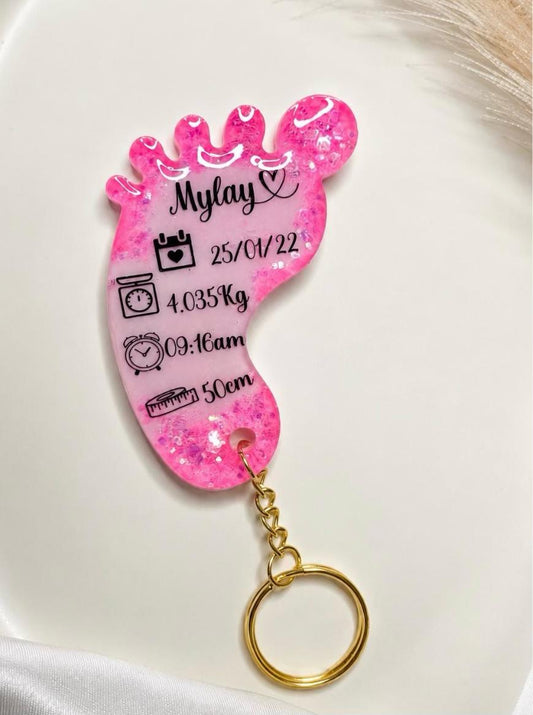 Personalised Baby Footprint Keepsake Birth Stats Keychain