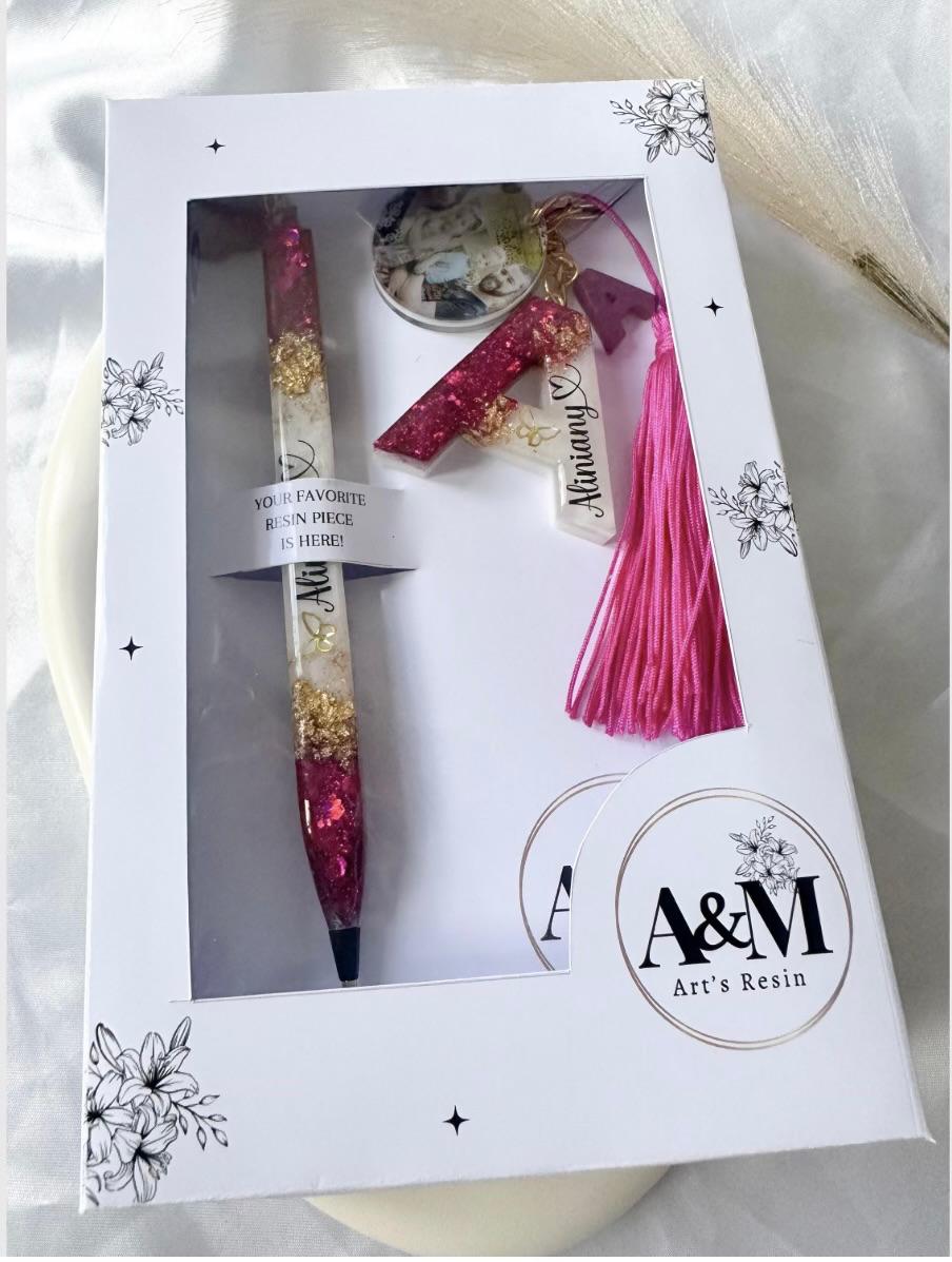 Personalised Resin Gift Set – Bookmark, Pen & Keychain | Mix & Match