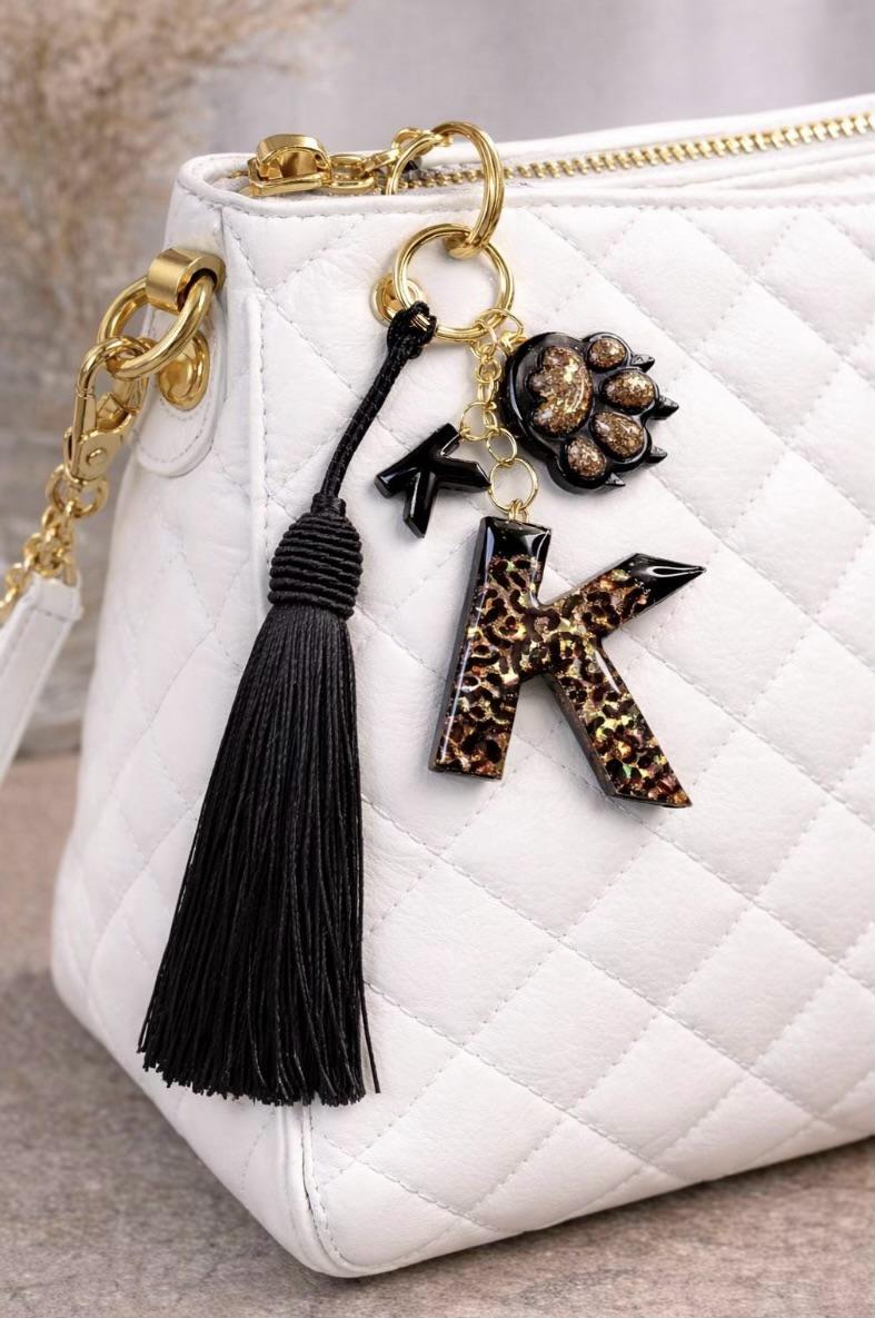 Leopard Print Initial Letter Keychain - Option 1