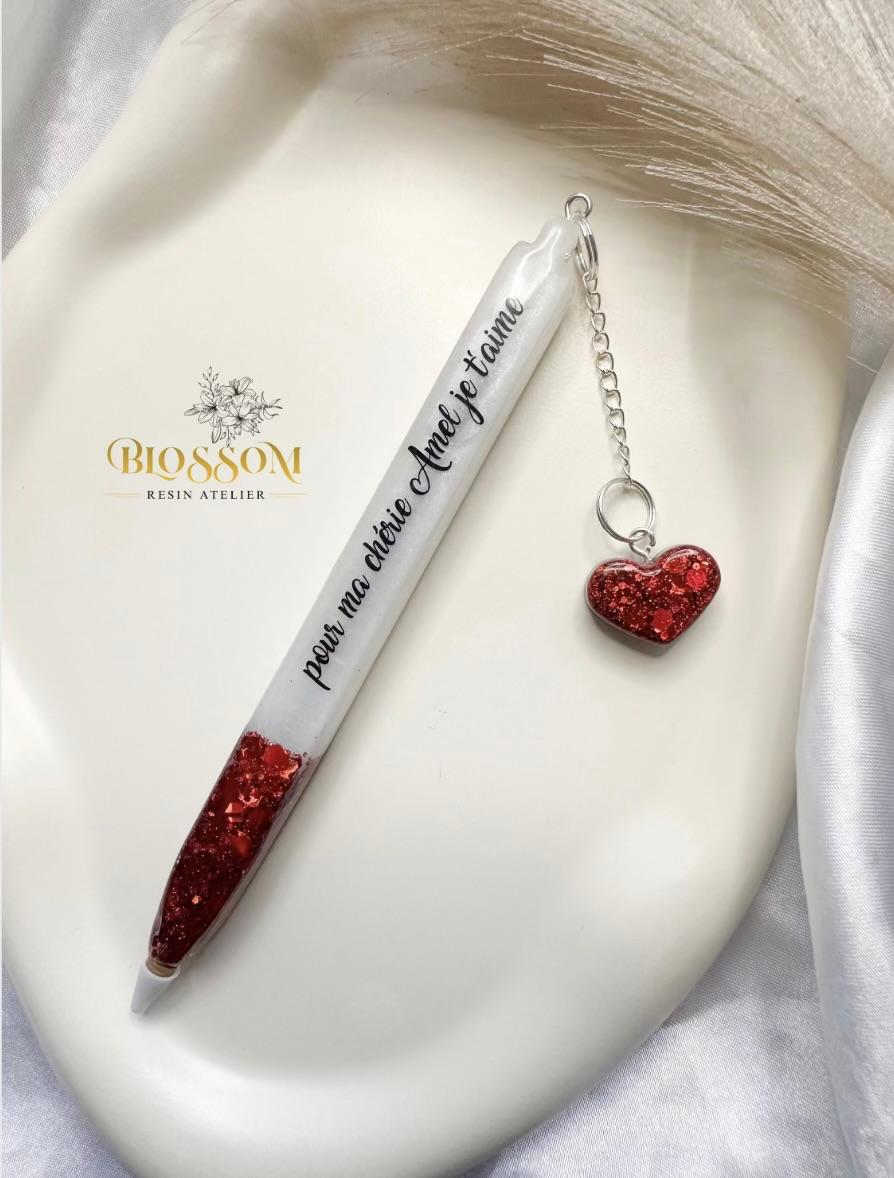 Personalised White Refillable Glitter Resin Pen – Custom Name or Phrase & Glitter Colour | Gift Boxed