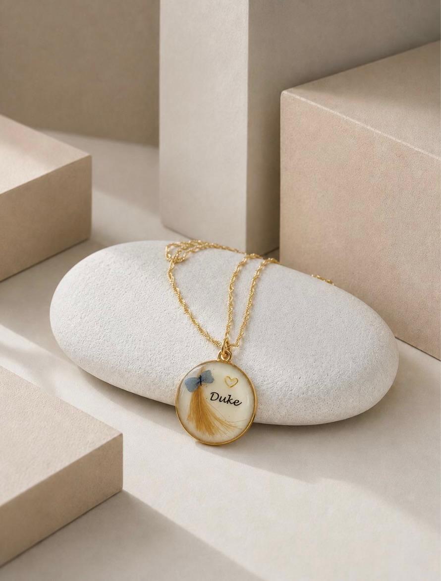 Pet Fur Keepsake Pendant | Blue or Pink Ribbon