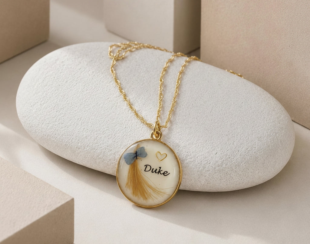 Pet Fur Keepsake Pendant | Blue or Pink Ribbon