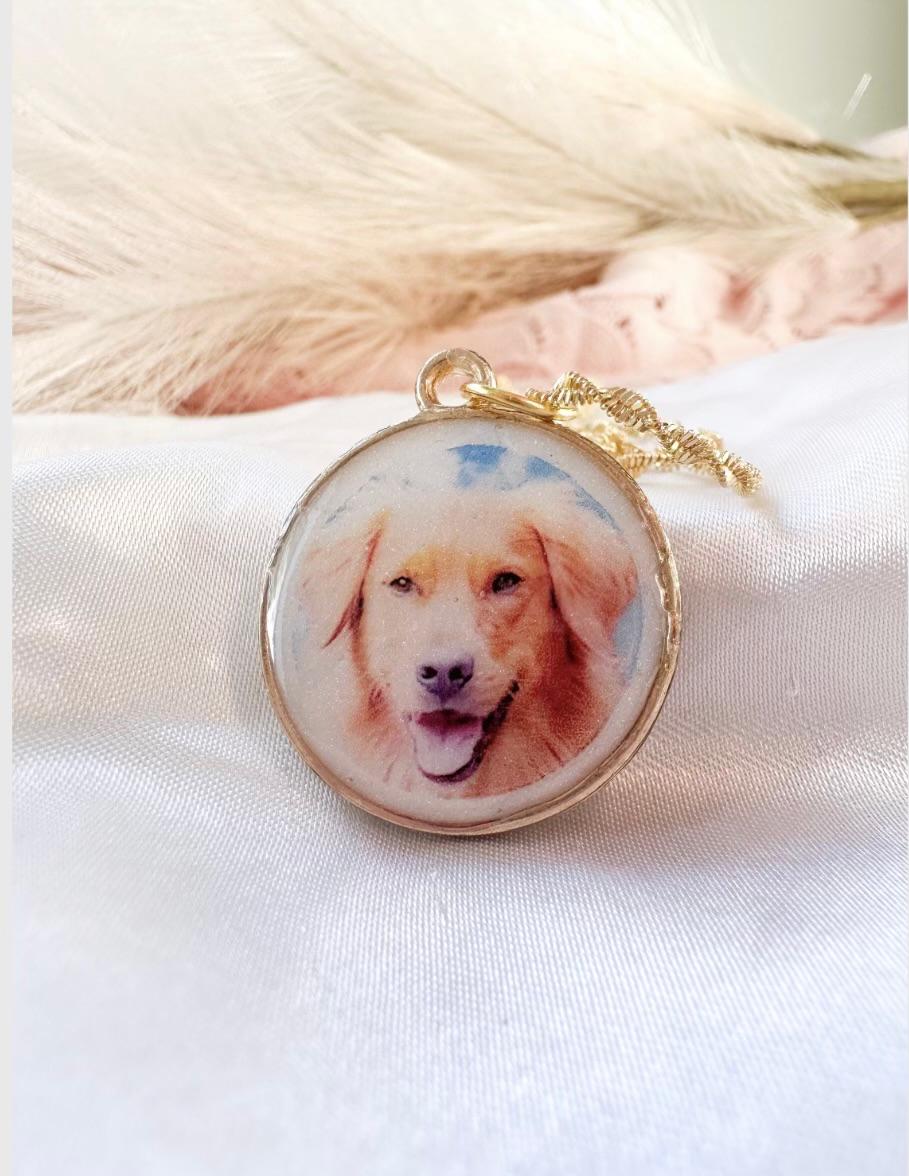 Paw Print Memorial Pendant | Pet Hair Keepsake Jewellery | Personalised Name & Gold Charm