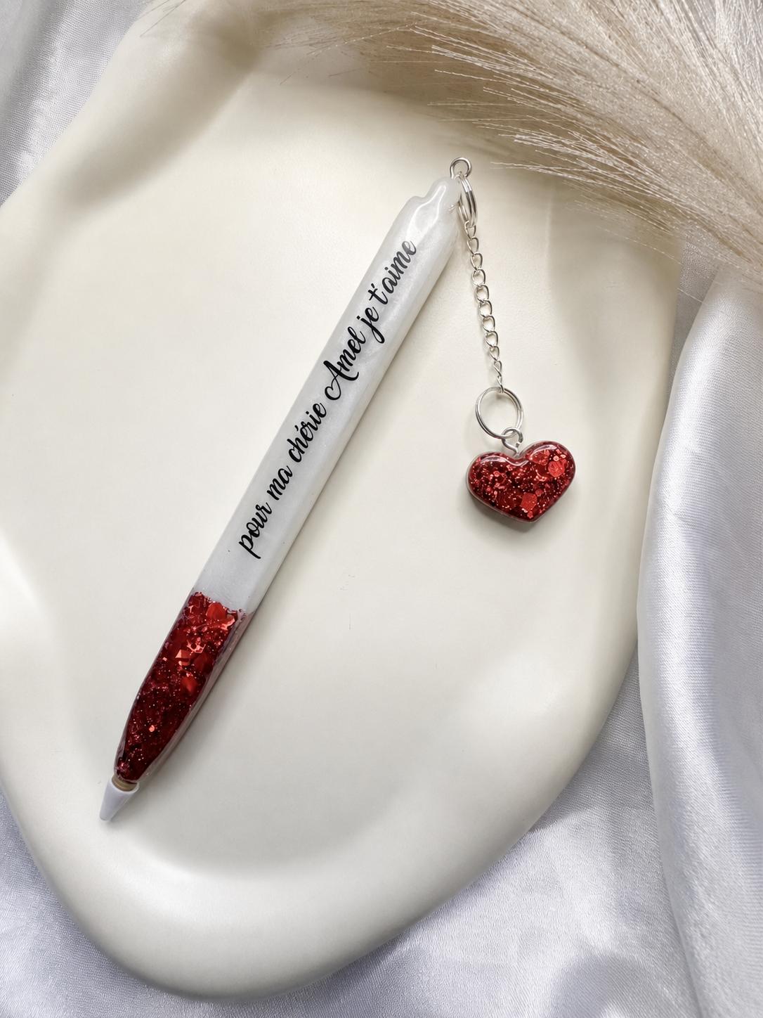 Personalised White Refillable Glitter Resin Pen – Custom Name or Phrase & Glitter Colour | Gift Boxed