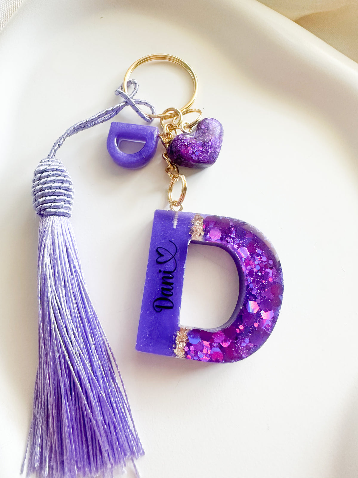 Personalised Geode Glitter & Gold Foil Flakes Initial Keychain