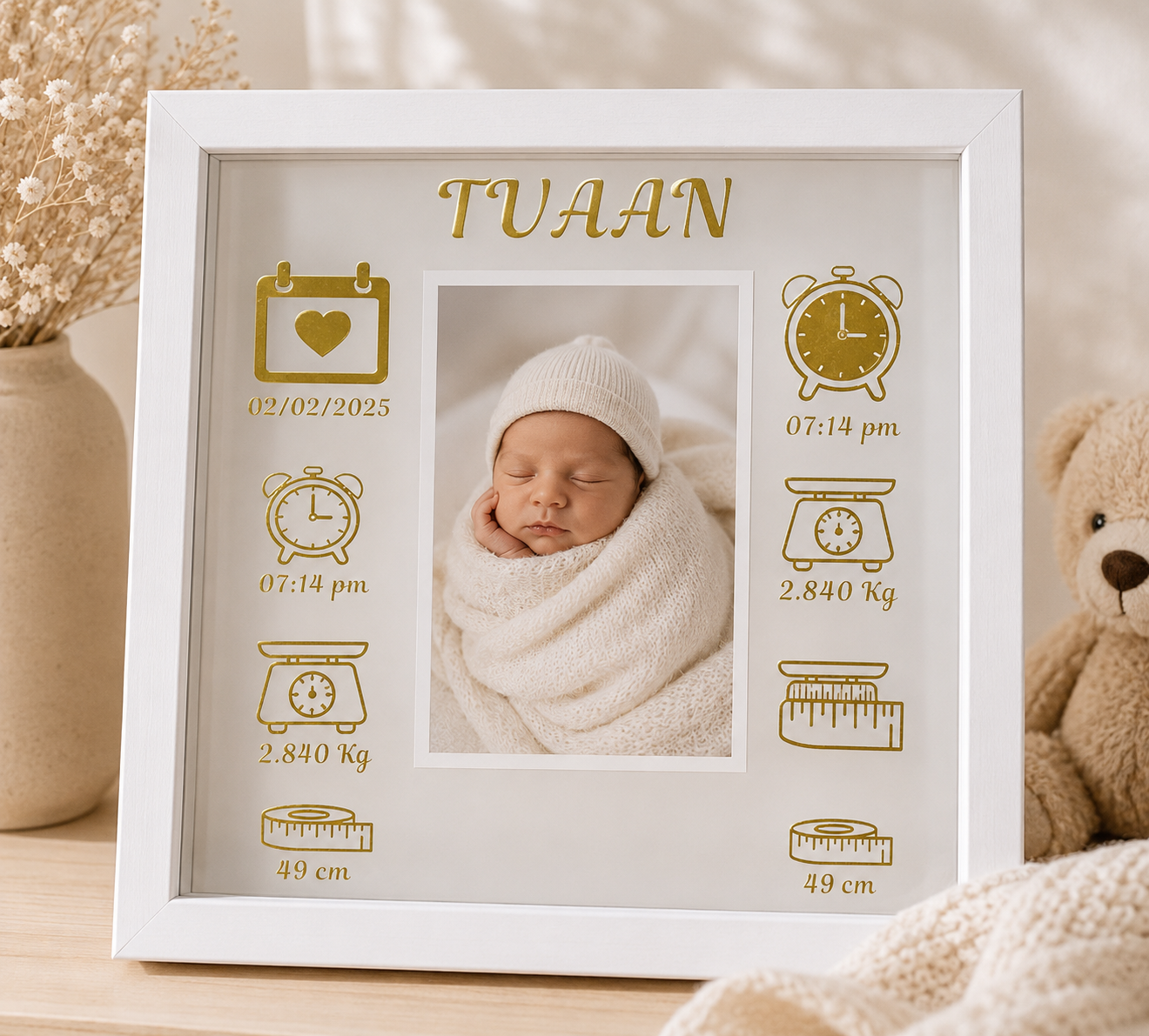 Personalised Baby Birth Measurements Decal Vinyl Sticker – Name, Date, Time, Weight & Length