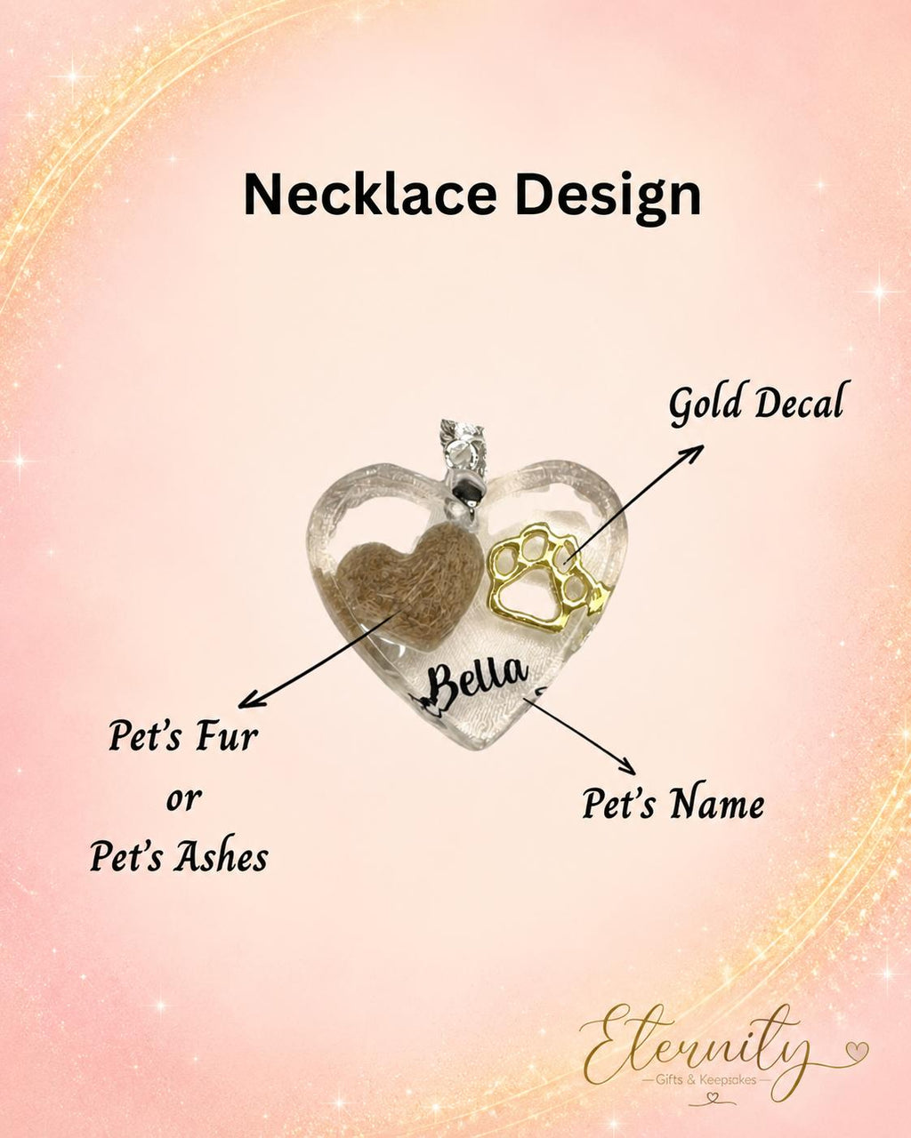 Clear Heart Shaped Pet Fur or Ashes Keepsake Necklace