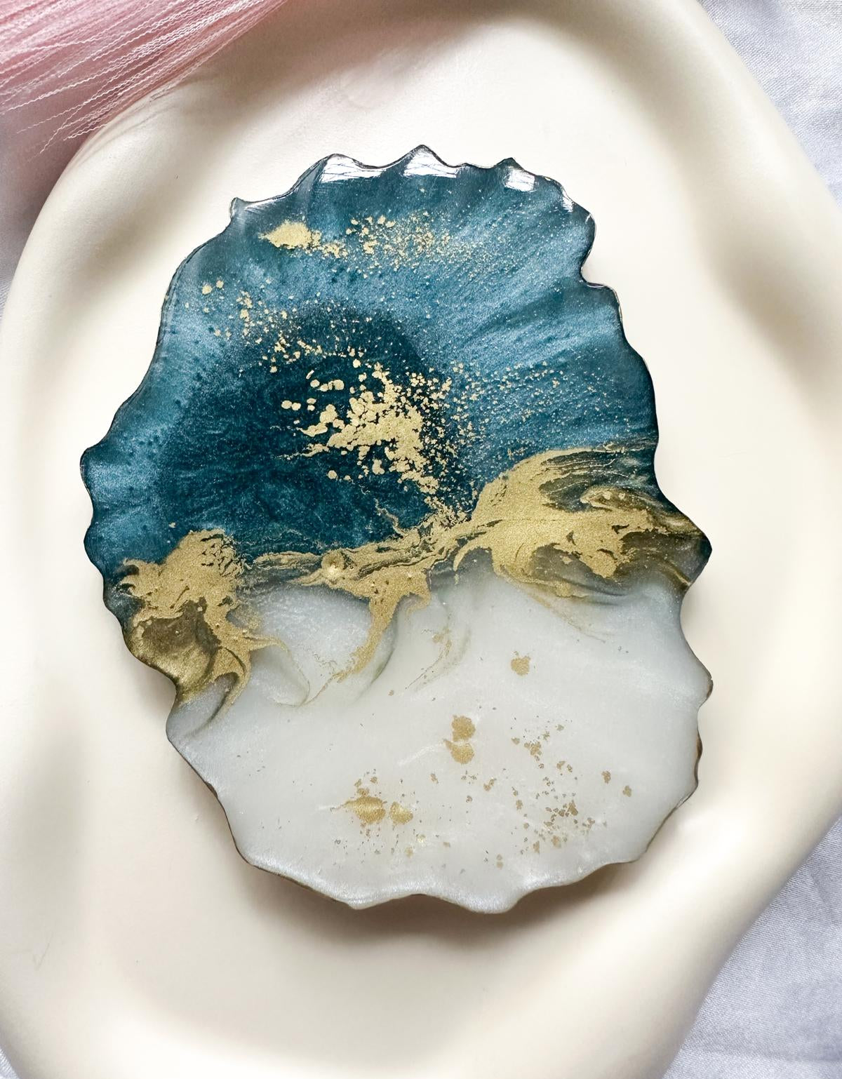 Aurora Resin Coaster | Gold Rim | Teal & Gold | Handcrafted Keepsake