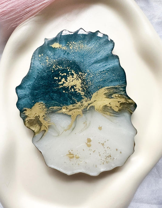 Aurora Resin Coaster | Gold Rim | Teal & Gold | Handcrafted Keepsake