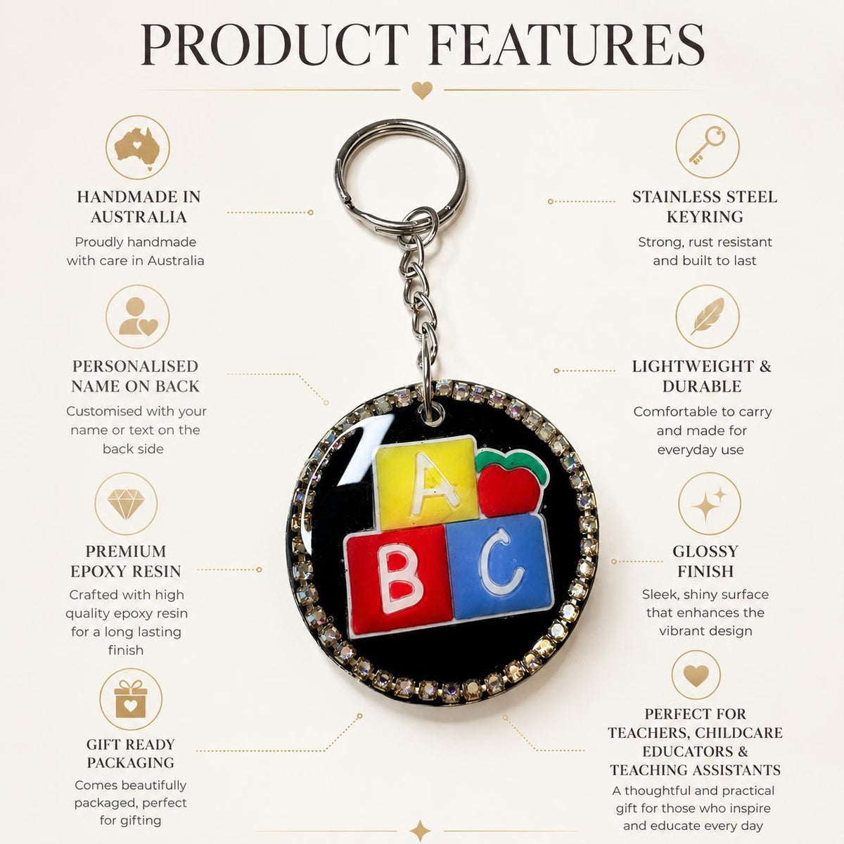 Personalised Teacher Keychain | ABC Resin Keepsake