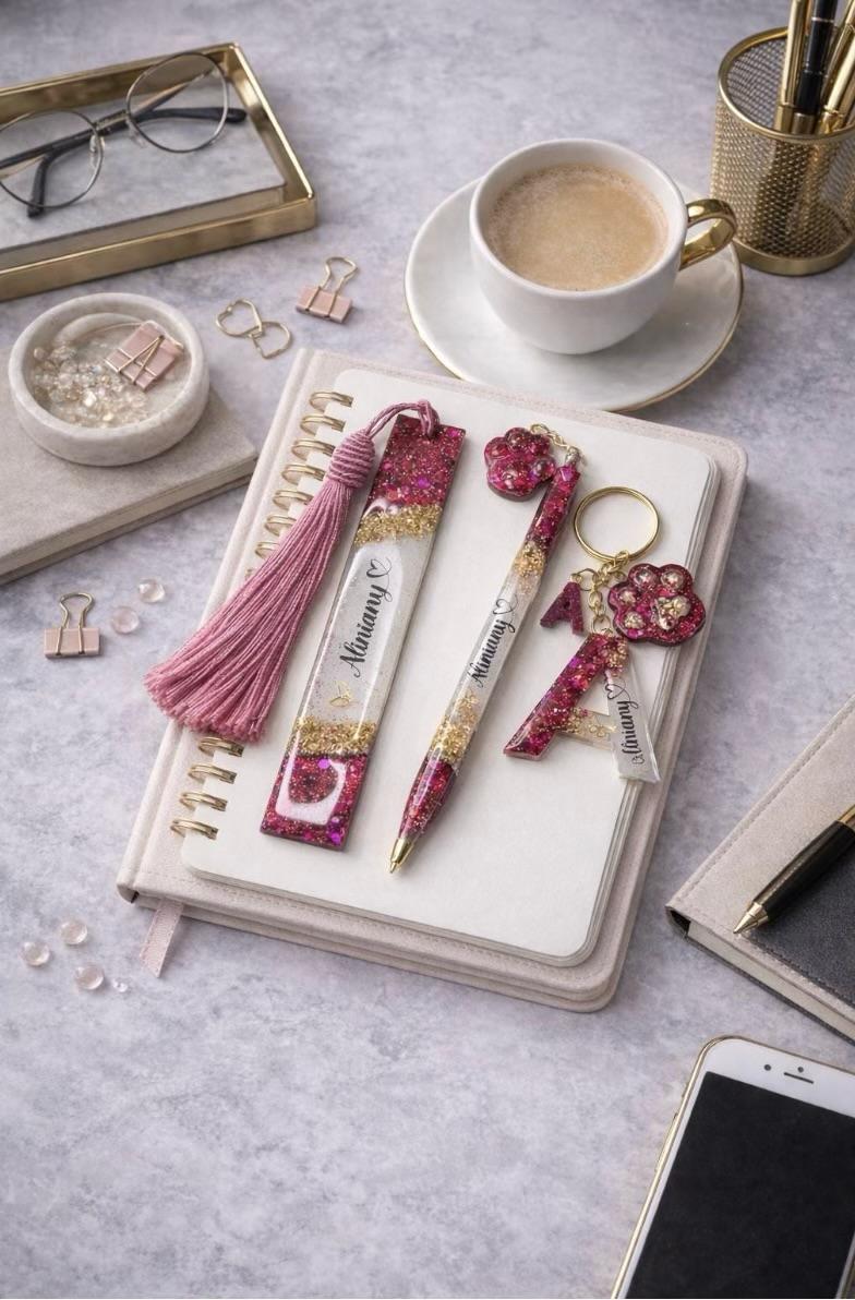 Personalised Resin Gift Set – Bookmark, Pen & Keychain | Mix & Match